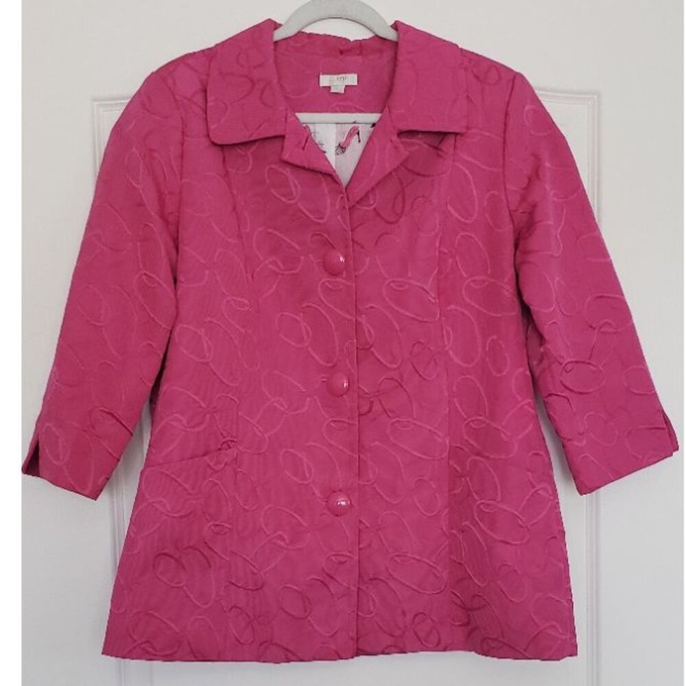 Erin London Embroidered Brocade Interlocked Chain Pattern Pink‎ Coat Size L